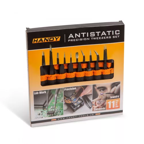 Handy Precíziós csipesz szett - antisztatikus - 11 részes - matt fekete (10779B)