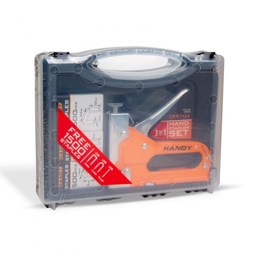 Handy Kézi tűzőgép szett kofferben - tűzőgép + 3 féle kapocs (10442B)