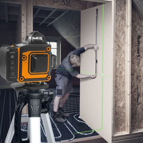 Handy Lézeres szintező szett - max 15 m - 16 zöld lézer - 3D/360° - 2 akkumulátor, 2 konzol, szemüveg (10058)