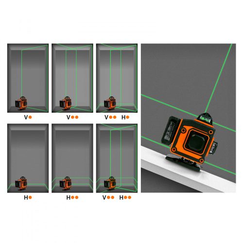 Handy Lézeres szintező szett - max 15 m - 16 zöld lézer - 3D/360° - 2 akkumulátor, 2 konzol, szemüveg (10058)