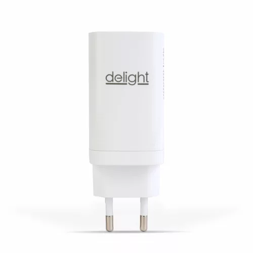 Delight Hálózati Adapter USB + Type-C PD45W gyorstöltéssel - fehér (55060)