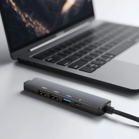   Delight Multifunkciós USB Hub - HDMI + Type-C 3.0 - 3xUSB-A, 1xType-C - 5 Gbps, 100 W - fekete (55064)