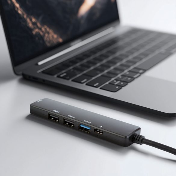 Delight Multifunkciós USB Hub - HDMI + Type-C 3.0 - 3xUSB-A, 1xType-C - 5 Gbps, 100 W - fekete (55064)