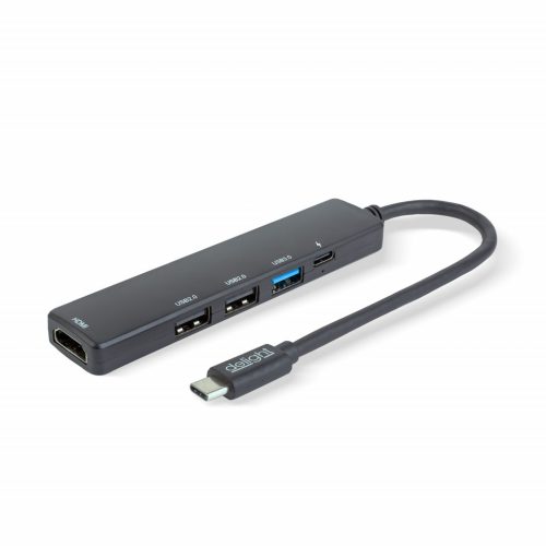Delight Multifunkciós USB Hub - HDMI + Type-C 3.0 - 3xUSB-A, 1xType-C - 5 Gbps, 100 W - fekete (55064)