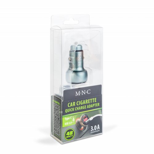 MNC Autós szivargyújtó adapter Type-C PD és USB aljzattal, gyorstöltéssel - feszültségkijelzéssel - 48W (55025B)