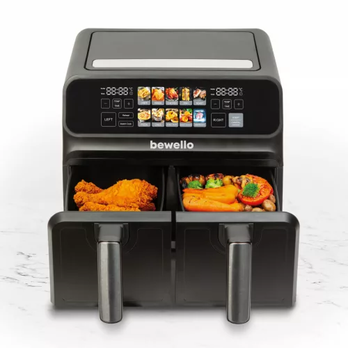 Bewello Olaj nélküli fritőz - XXL - 230V - 2200W - dupla kosár, színes érintőkijelző - 4+4 L (BW1002D)