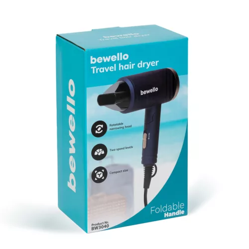 Bewello Utazó hajszárító - 2 sebességes - 220-240V AC - max 1300 W (BW3040)