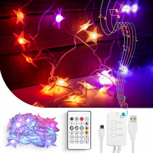 Garden Of Eden Smart fényfüzér - csillag - zene mód - USB - 25 RGB LED - 5 m - Bluetooth (58385)