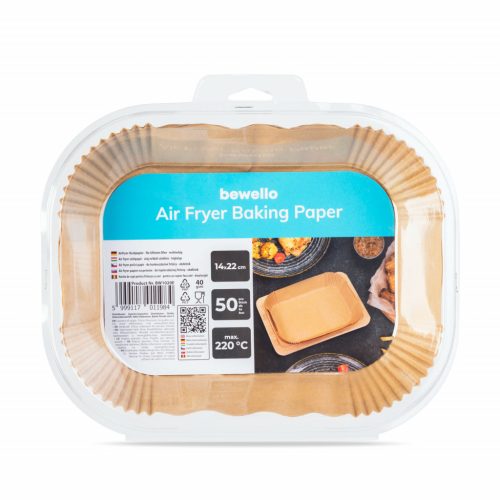 Bewello Air fryer sütőpapír - olaj nélküli sütőhöz - téglalap - 14 x 22 cm - 50 db / csomag (BW1020E)
