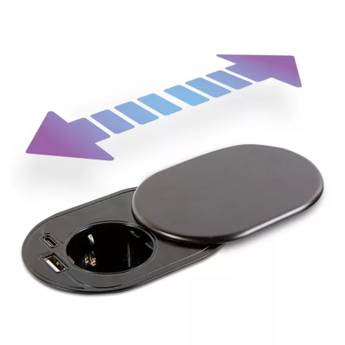 Delight Rejtett, beépíthető konnektor + USB + Type-C - "Slide it" technológiával (20463BK)