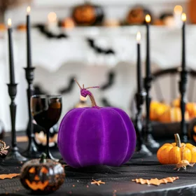   Family Halloween-i tök dekoráció - 16,5 cm - lila - habszivacs - glitteres (56540B)
