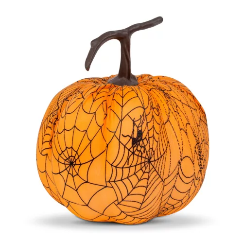 Family Halloween-i tök dekoráció - 16,5 cm - narancs, pókhálós - habszivacs (56540C)