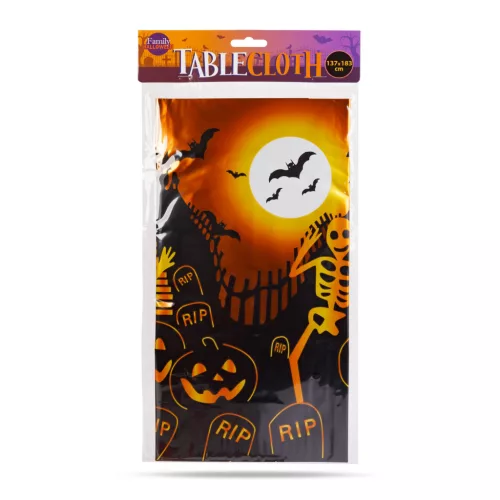 Family Halloween-i asztalterítő - alumínium hatású - 137 x 183 cm - sírköves (56542C)