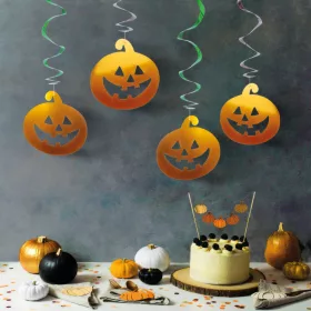   Family Halloween-i dekoráció szett - 12 db tök, szellem - csillogó spirál akasztó (58171B)