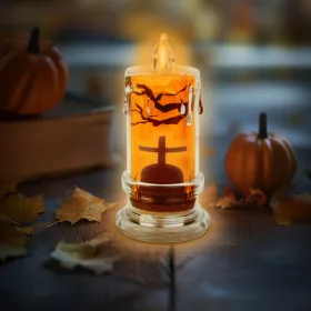   Family Halloween-i LED gyertya dekoráció - sírkő - narancs LED - 3 x LR1130 - 5 x 5 x 10 cm (56567A)