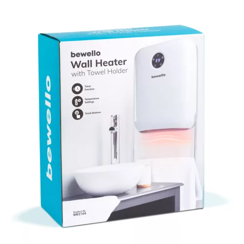 Bewello Fali hősugárzó törölközőtartóval - 800/2000W - 240V - fehér (BW2104)