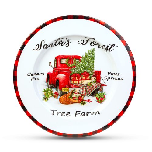 Family Karácsonyi tálca - fém - autós - fehér - 33 cm (58961A)