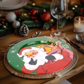   Family Karácsonyi tálca - fém - Mikulás - zöld - 33 cm (58961B)