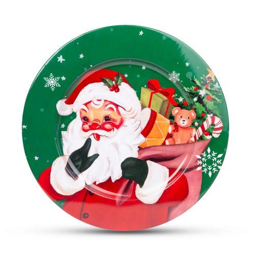 Family Karácsonyi tálca - fém - Mikulás - zöld - 33 cm (58961B)