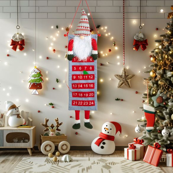 Family Fali adventi naptár - 3D skandináv manóval - textil - 100 x 28 cm (58964)