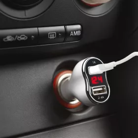   MNC Autós szivargyújtó adapter - 2 x USB, feszültségmérővel és árammérővel - fehér (55055WH)
