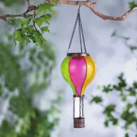   Garden Of Eden Felakasztható szolár lámpa - hőlégballon - lángeffekt - 12 sárga LED - 11 x 11 x 37 cm (11778)