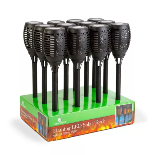 Garden Of Eden LED-es szolár lámpa - leszúrható - lángeffekt - 12 sárga LED - műanyag - fekete - 10 x 58 cm (11262C)