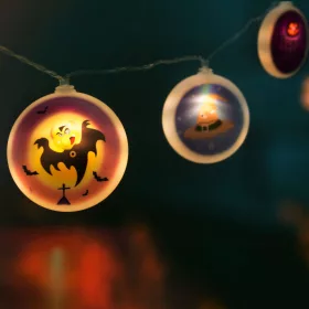   Halloween-i LED-es fényfüzér korongok 10 LED - 2 x AA - 1,35 m (56522)
