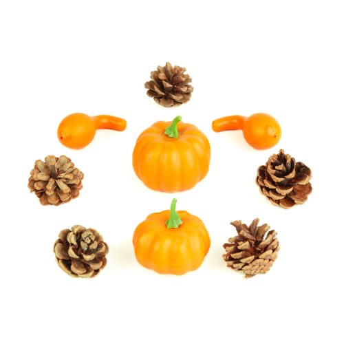 Őszi dekoráció - tök és toboz szett - 9 részes - 5-7 cm (59004)