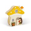 Világító dekoráció - gomba ház sünivel - 15 x 16 x 5 cm - fából (59012A)