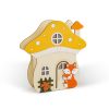 Világító dekoráció - gomba ház rókával - 15 x 16 x 5 cm - fából (59012B)