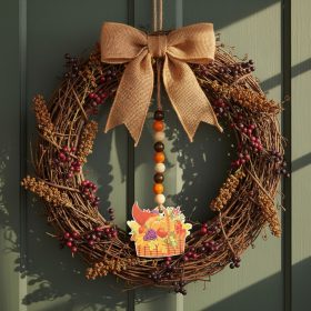   Őszi dekoráció - bőség kosár - akasztható - fa - 29 x 9 cm (59024A)