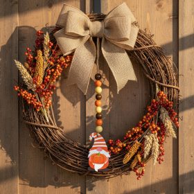   Őszi dekoráció - manó tökkel - akasztható - fa - 31 x 5 cm (59024B)