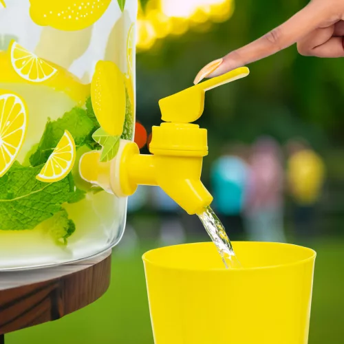 Family Italadagoló csappal, műanyag pohárszettel - 3,8 l - citrom (57243J)