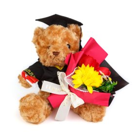   Műnövény dekoráció - maci, virággal - 28 x 17 x 17 cm (11977)