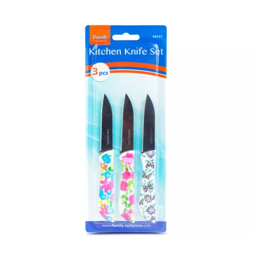 Family Konyhai kés készlet - 16 cm - virág mintás - 3 db / csomag (56317)