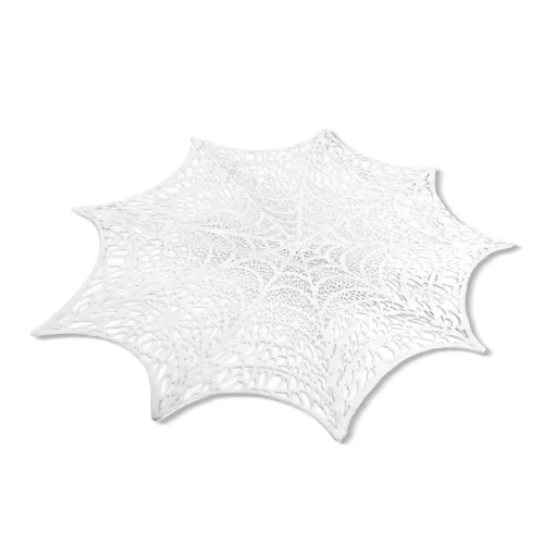 Halloween-i dekoráció - pókháló alátét - ezüst - Ø37 cm - műanyag (56576)