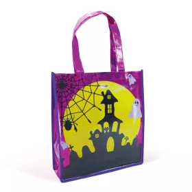   Halloween-i ajándéktáska - kastély - 30 x 33 cm - lila (56590B)