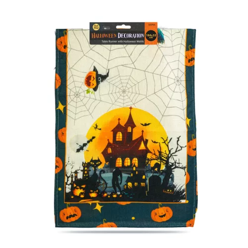 Halloween-i dekoráció - asztalterítő futó - halloween-i motívumokkal - 184 x 33 cm (56595A)