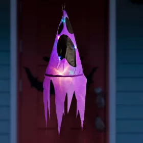   Halloween-i világító dekoráció - szellem - lila - 10 színes LED - akasztható - 2 x 2032 - 75x20 cm (56598A)