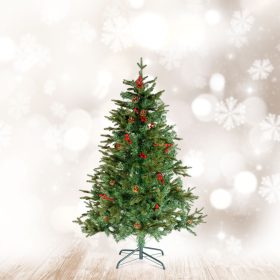 Műfenyő - 150 cm - PE / PVC - piros bogyóval (56481B)