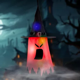   Family Halloween-i LED dekor - szellem - piros - 10 színes LED - akasztható - 2 x 2032 - 75 x 35 cm (56569A)