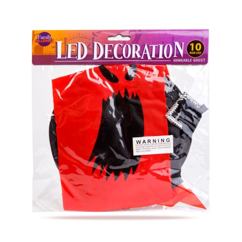 Family Halloween-i LED dekor - szellem - piros - 10 színes LED - akasztható - 2 x 2032 - 75 x 35 cm (56569A)