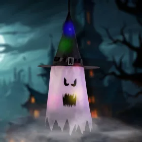   Family Halloween-i LED dekor - szellem - rózsaszín - 10 színes LED - akasztható - 2 x 2032 - 75 x 35 cm (56569B)