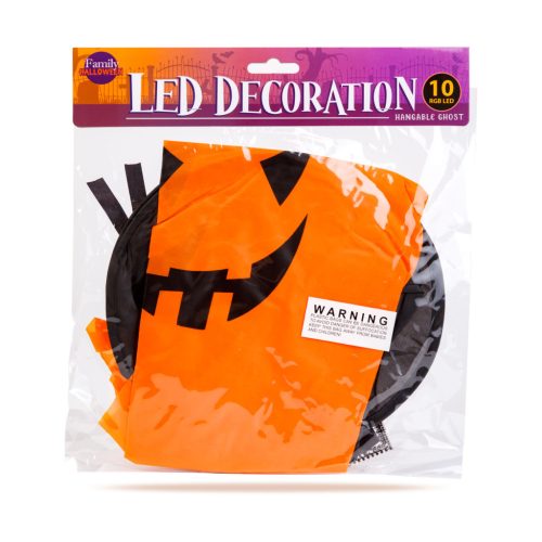 Family Halloween-i LED dekor - szellem - sárga - 10 színes LED - akasztható - 2 x 2032 - 75 x 35 cm (56569C)