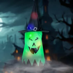   Family Halloween-i LED dekor - szellem - zöld - 10 színes LED - akasztható - 2 x 2032 - 75 x 35 cm (56569E)