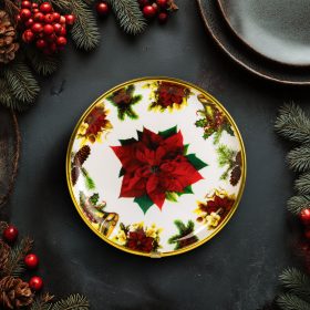   Karácsonyi kínálótál - műanyag - mikulásvirág - 22 cm (59717B)