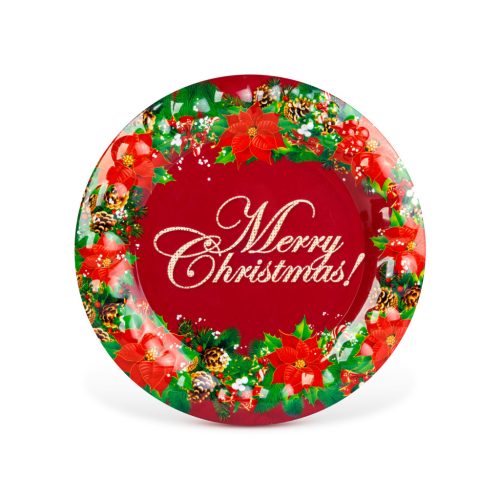 Karácsonyi kínálótál - műanyag - "Merry Christmas" - 37,5 cm (59718A)