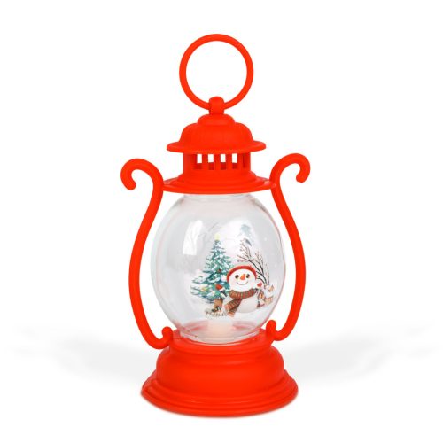 Karácsonyi dekoráció - lámpás - hóember - piros - 16,5 x 7 cm - 3 x LR44 (59719B)