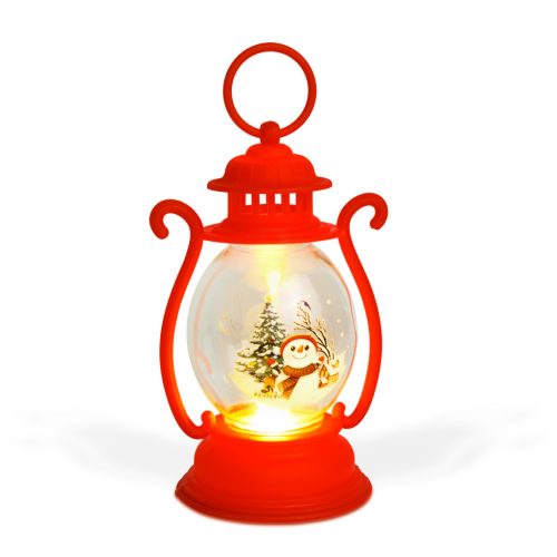 Karácsonyi dekoráció - lámpás - hóember - piros - 16,5 x 7 cm - 3 x LR44 (59719B)